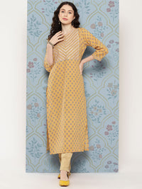 Thumbnail for NOZ2TOZ Women Mustard Straight Kurta With Three Quarter Sleeves - Distacart