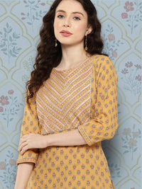 Thumbnail for NOZ2TOZ Women Mustard Straight Kurta With Three Quarter Sleeves - Distacart