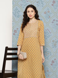 Thumbnail for NOZ2TOZ Women Mustard Straight Kurta With Three Quarter Sleeves - Distacart