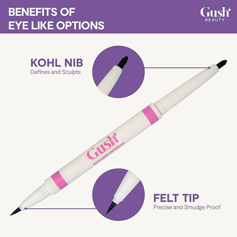 Gush Beauty Dual Ended Kajal & Felt-Tip Liner, Matte Finish Waterproof 2 in 1 - Black - Distacart