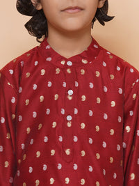 Thumbnail for Boys Maroon Self Design Booti Kurta with Pyjamas for Kids - Bhama - Distacart