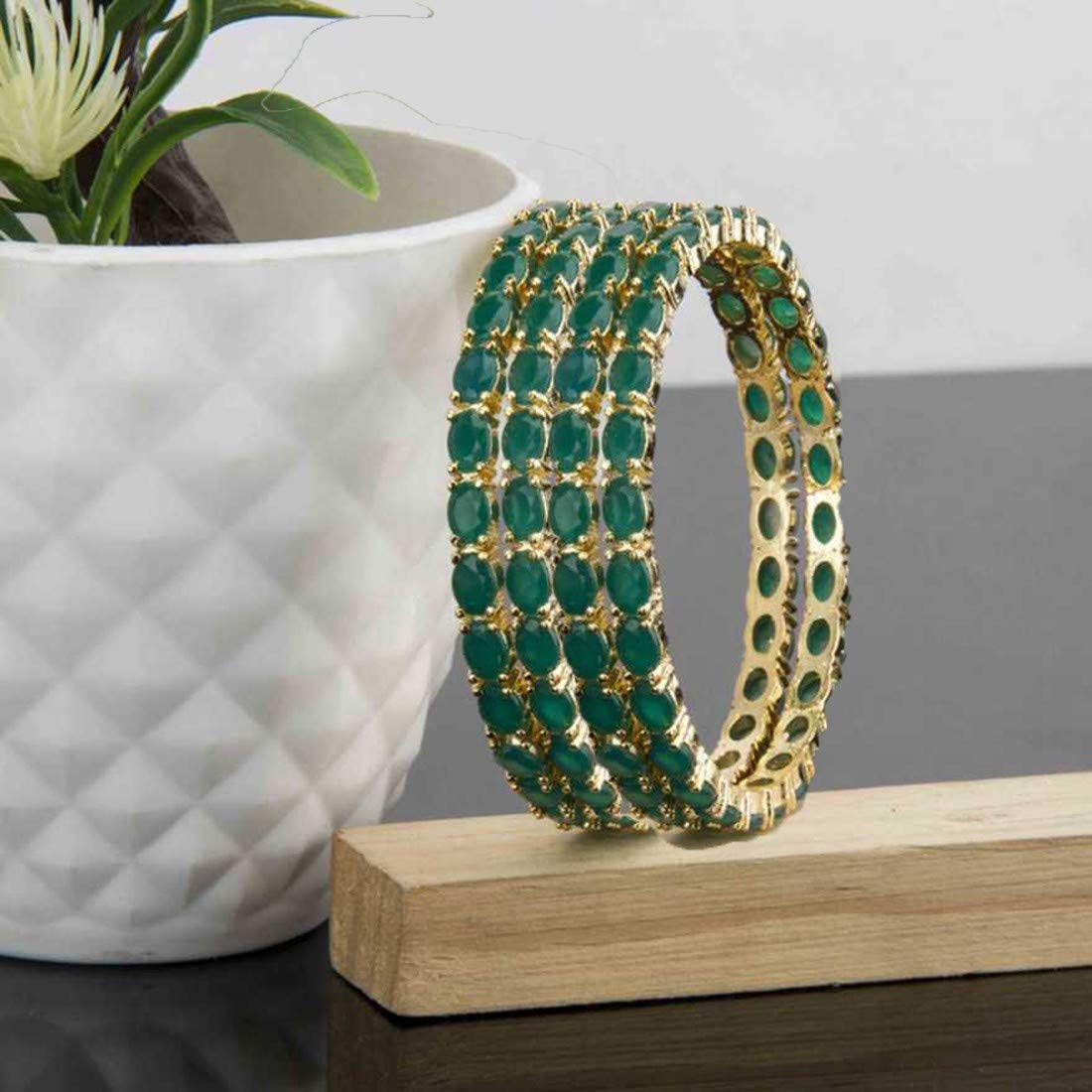 Green stone bangles in on sale gold