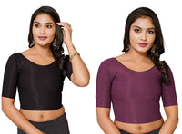 Thumbnail for Malishka Women's Lycra Readymade Blouse Combo Pack - Black & Wine - Distacart