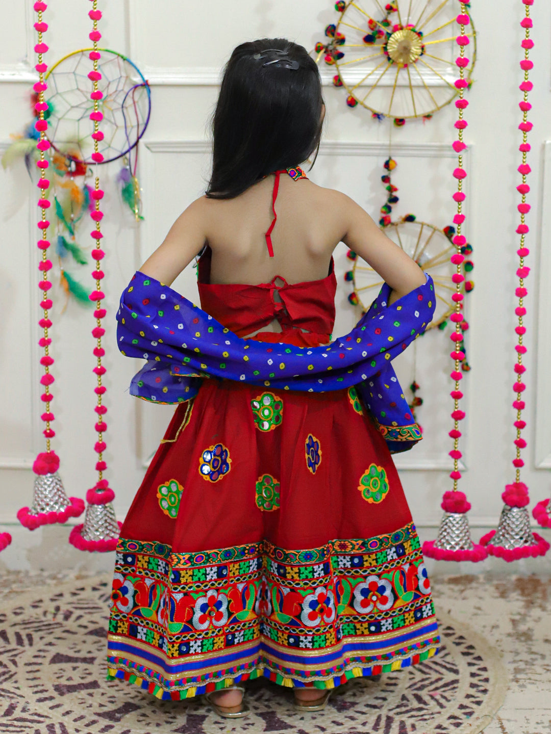 Buy Festival Wear Rani Mirror Work Pure Cotton Kids Lehenga Choli Online  From Surat Wholesale Shop.