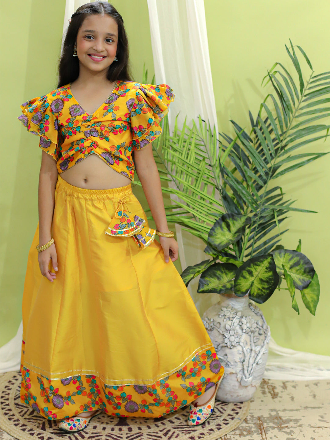 Butterfly peplum top with floral lehenga - KID1