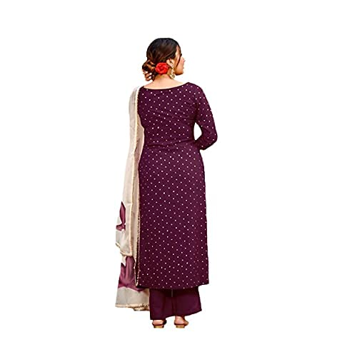 Malishka Women's Wine Cotton Printed Kurta Palazzo Set With Dupatta - Wine - Distacart