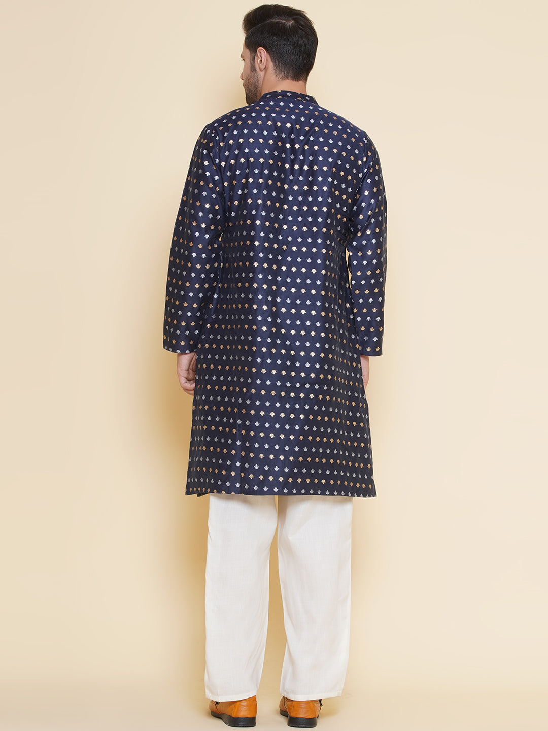 Men Blue Woven design Festive Kurta Pyjamas Bhama