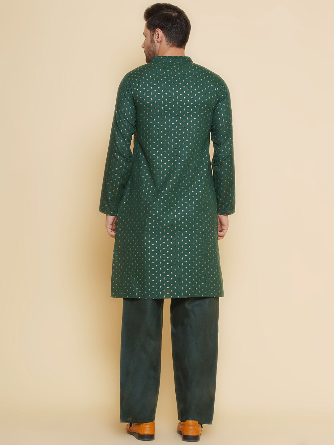 Men Green ethnic motifs Foil Printed Festive Kurta Pyjamas - Bhama - Distacart