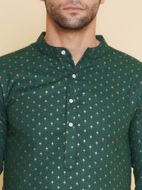 Thumbnail for Men Green ethnic motifs Foil Printed Festive Kurta Pyjamas - Bhama - Distacart