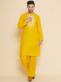 Thumbnail for Men Yellow Embroidered ethnic motifs Festive Kurta Pyjamas - Bhama - Distacart