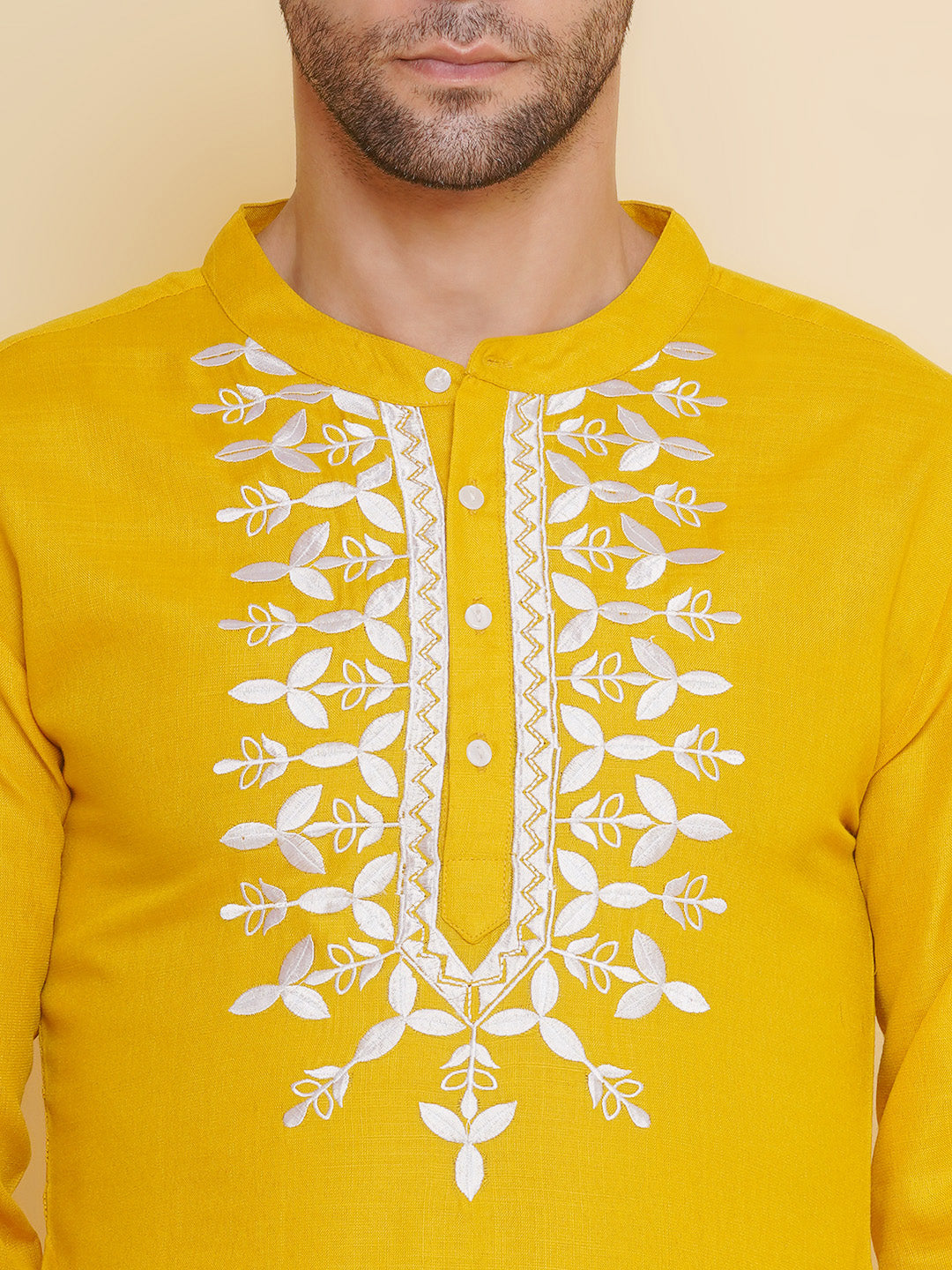 Men Yellow Embroidered ethnic motifs Festive Kurta Pyjamas - Bhama - Distacart