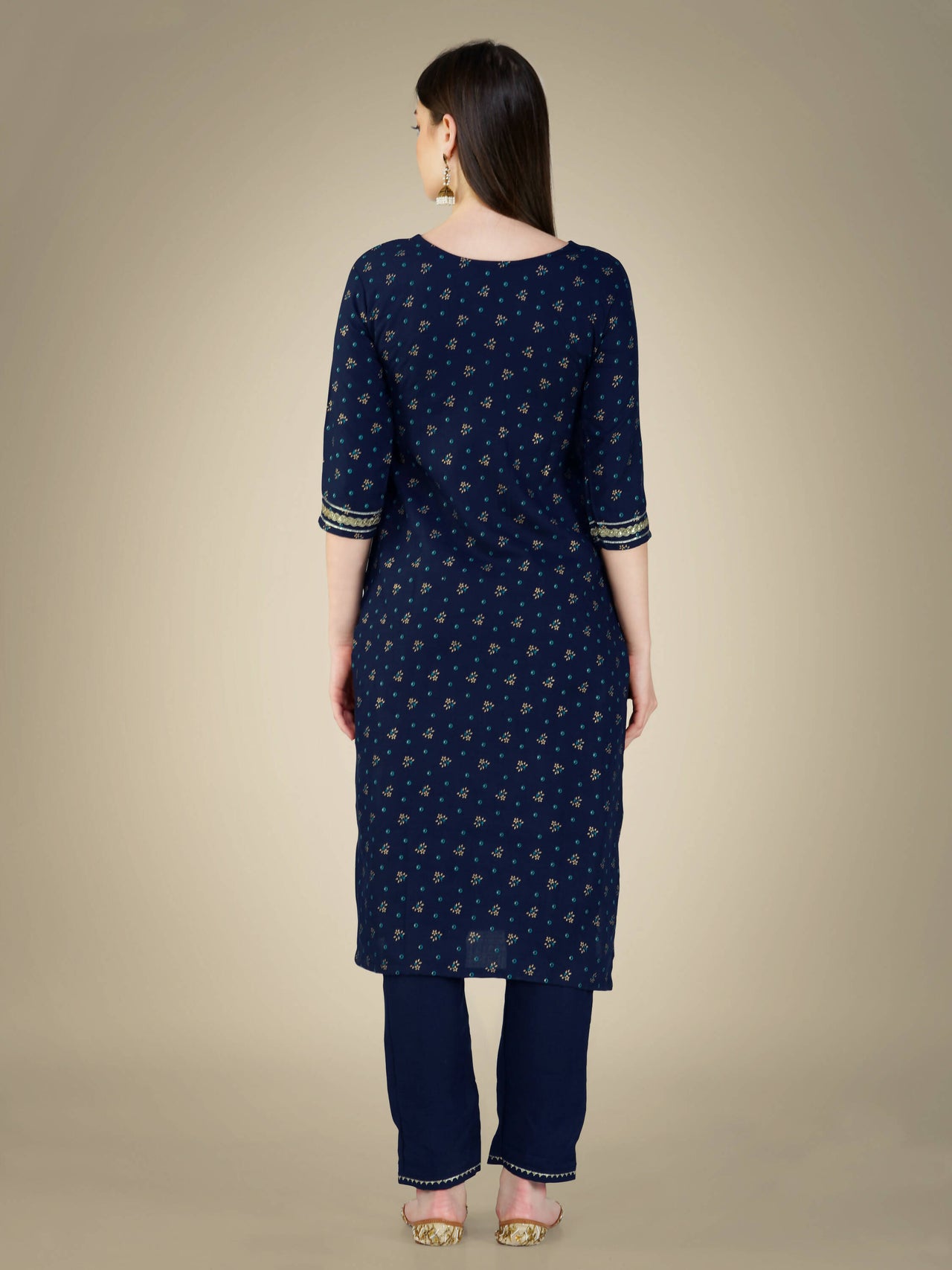 Aastha Fashion Women's Navy Blue Cotton Magic Slub Embroidery & Sequence Work Kurta with Trouser & Dupatta - Distacart