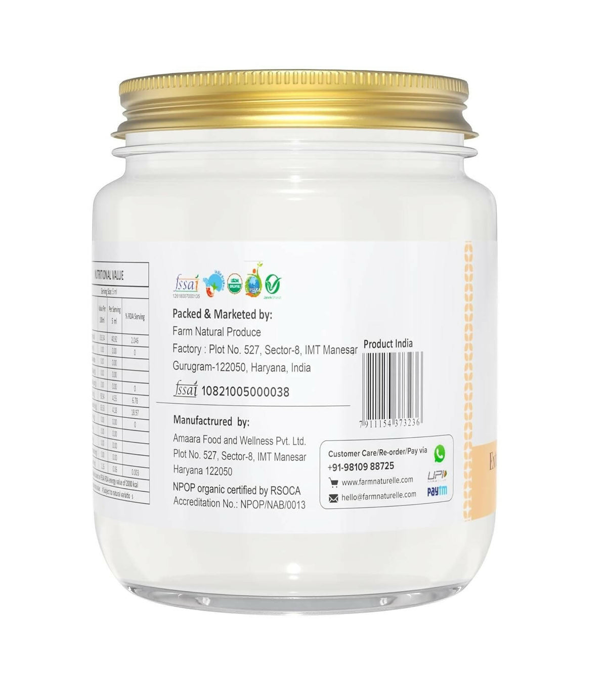 Buy Farm Naturelle 100 Pure Organic Extra Virgin Cold Pressed Coconut Oil Online At Best Price 0222