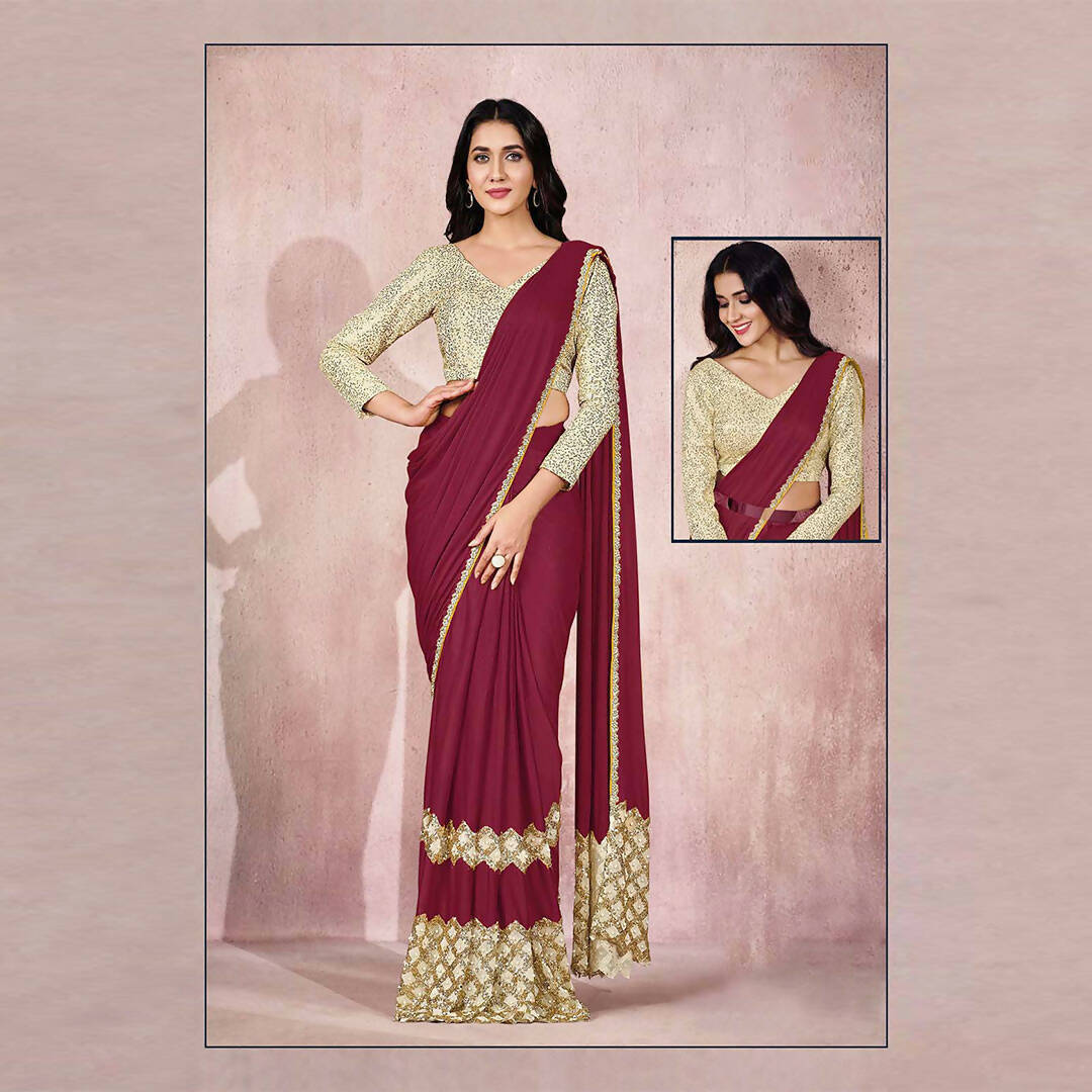 Trendy Maroon Sparkle Silk Designer Saree | Kolour