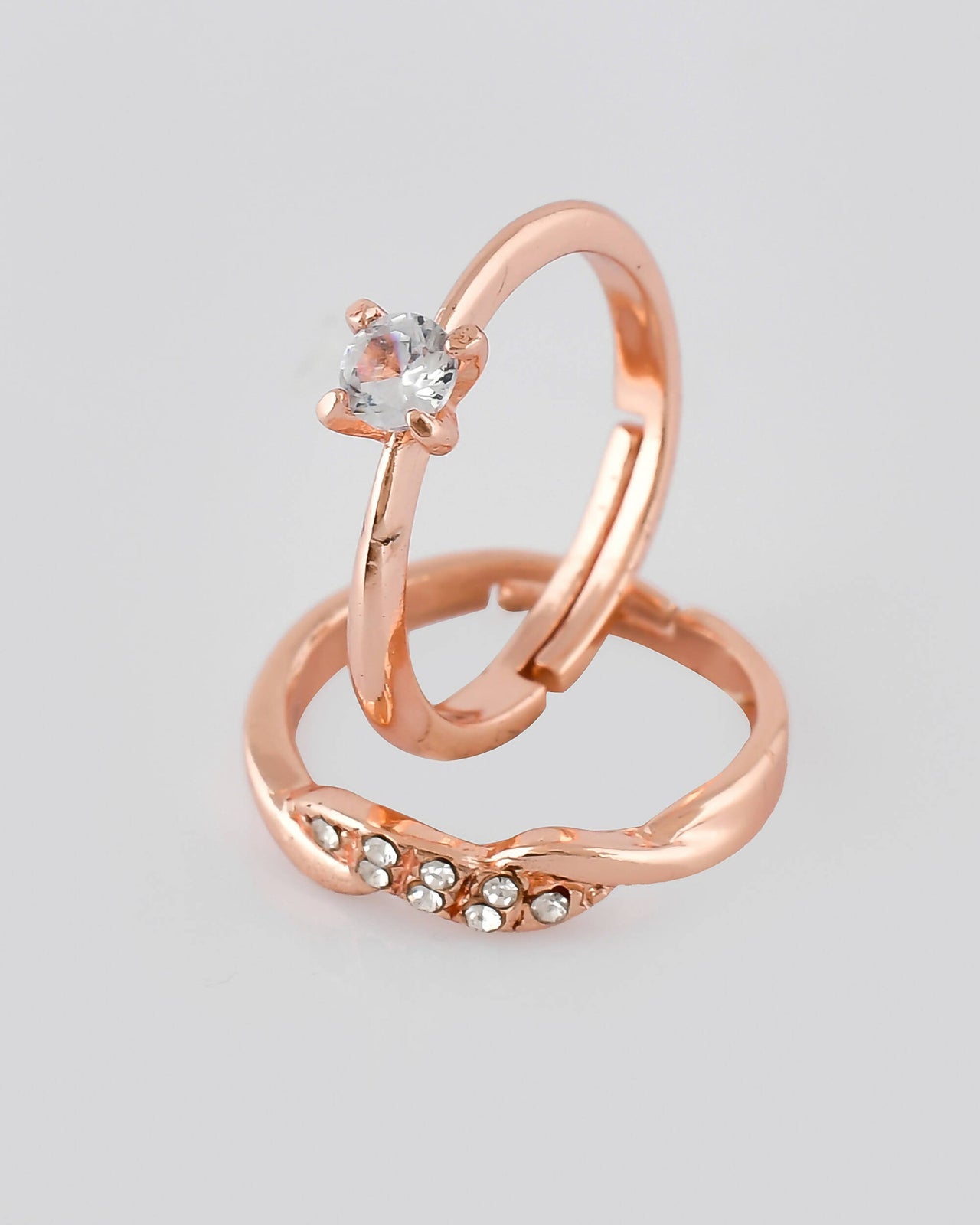 VOJ Stainless Steel Cubic Zirconia Rose Gold Plated Adjustable Ring Set for Couple - Distacart