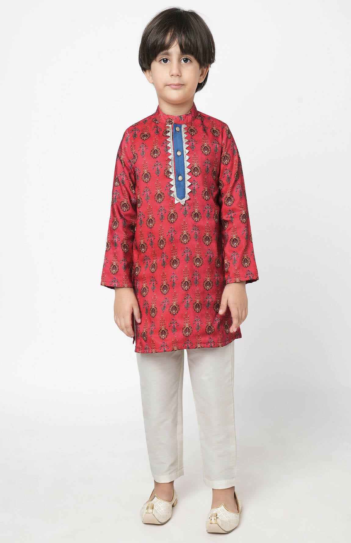 Lil Drama Ethnic Twist Boys Red Print Kurta Pant Set - Distacart