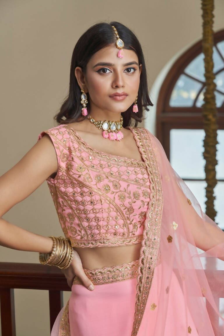 Aastha Fashion Women's Baby Pink Titan Silk Zari & Sequins Embroidery Party Wear Lehenga Choli - Distacart