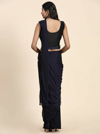 Thumbnail for Navy Blue Imported Fabric Plain Ready to wear Saree with stitched Blouse - Vrinda - Distacart