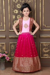 Thumbnail for Kids Wedding Designer Pink Georgette Lehenga Choli - Aaradhna - Distacart