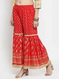 Thumbnail for Wahe-NOOR Women's Red Printed Rayon Gharara - Distacart