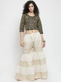 Thumbnail for Wahe-NOOR Women's Off-White Gotta Patti Printed Gharara - Distacart