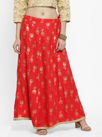 Thumbnail for Wahe-NOOR Women's Red Printed Maxi Skirt - Distacart