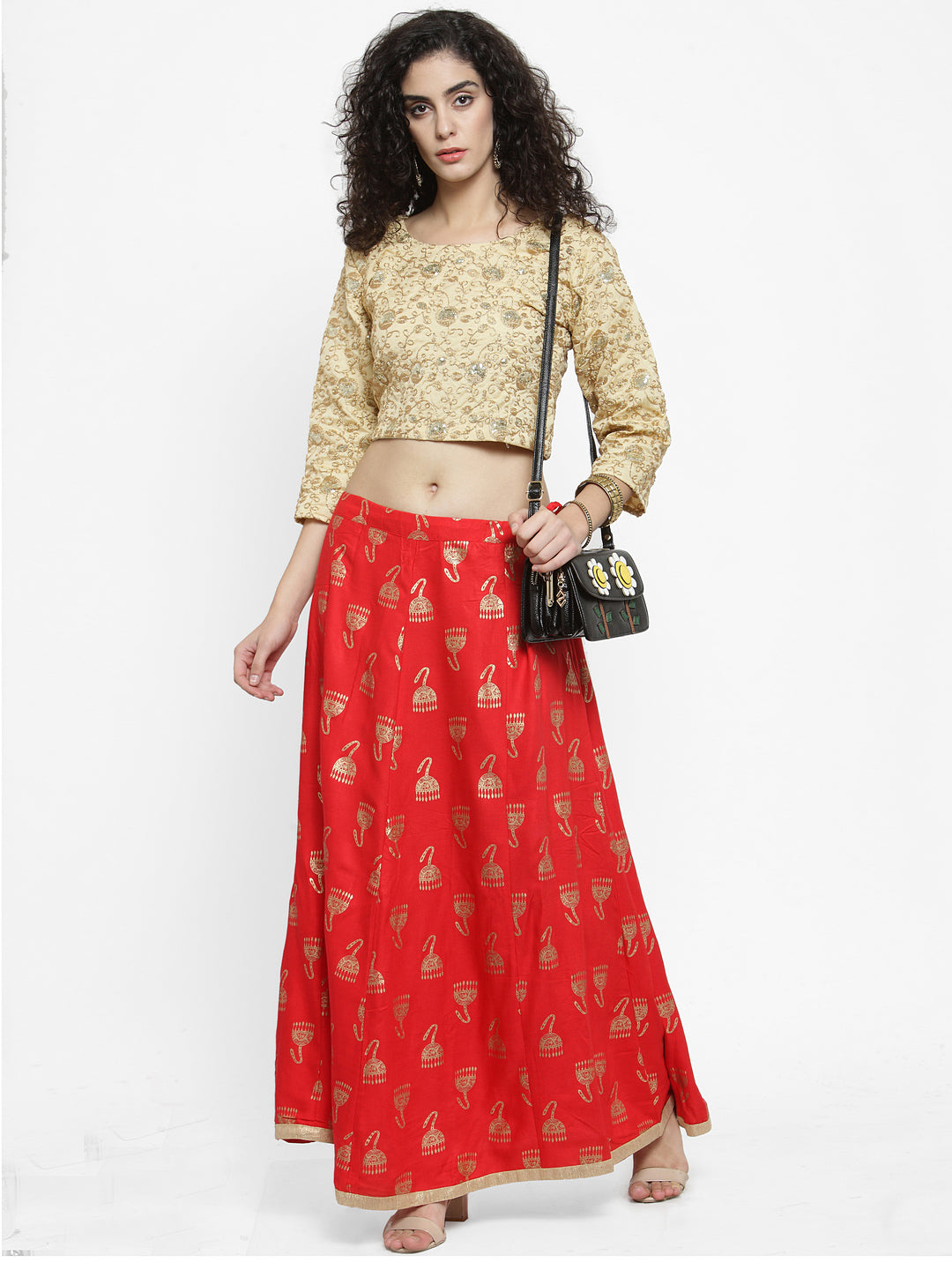 Wahe-NOOR Women's Red Printed Maxi Skirt - Distacart