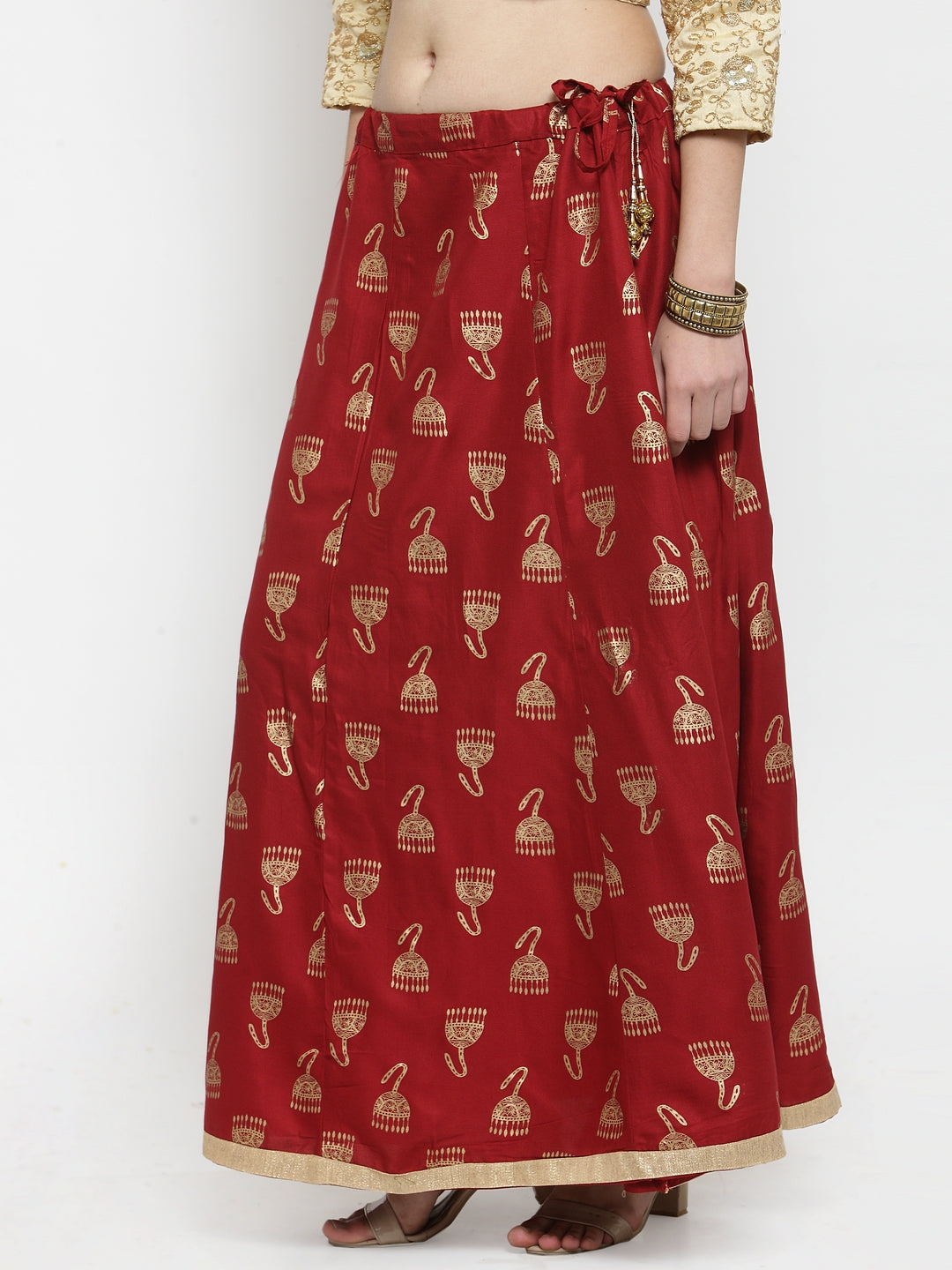 Wahe-NOOR Women's Maroon Printed Maxi Skirt - Distacart