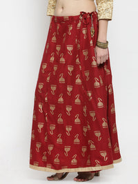 Thumbnail for Wahe-NOOR Women's Maroon Printed Maxi Skirt - Distacart