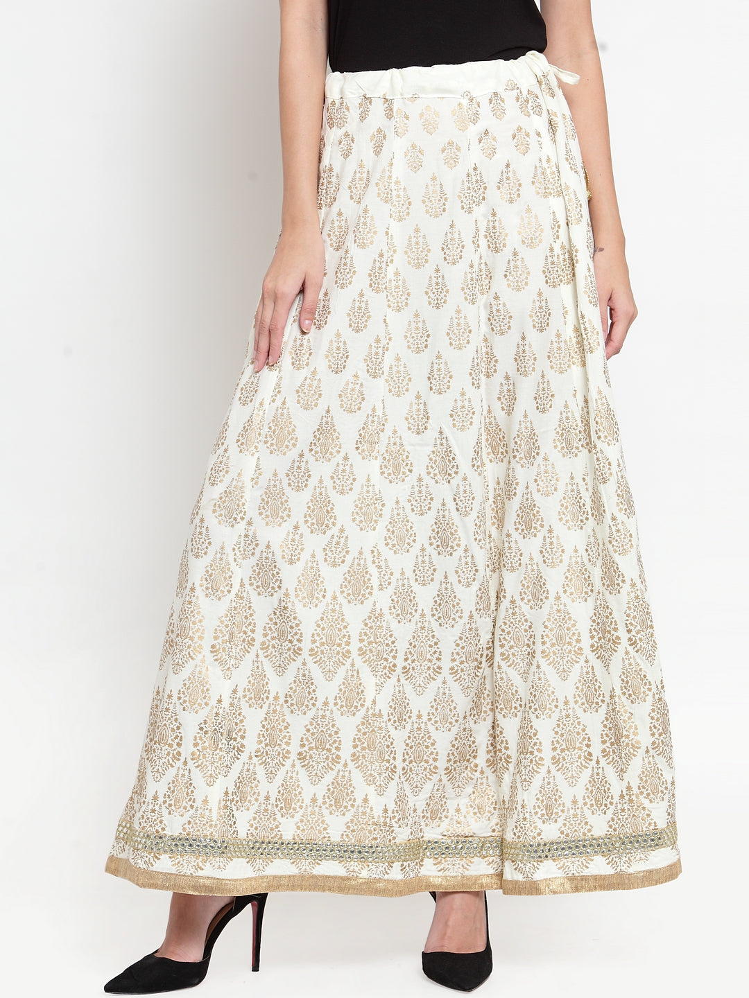 Wahe-NOOR Women's Cream Embellished Rayon Flared Skirt - Distacart