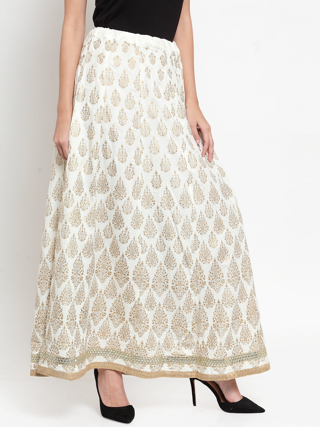 Wahe-NOOR Women's Cream Embellished Rayon Flared Skirt - Distacart