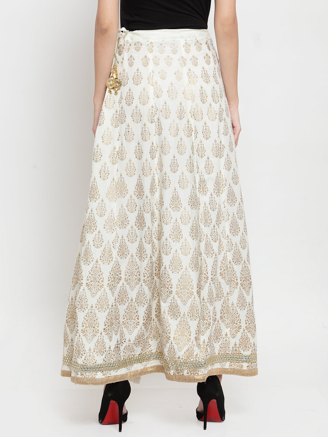 Wahe-NOOR Women's Cream Embellished Rayon Flared Skirt - Distacart