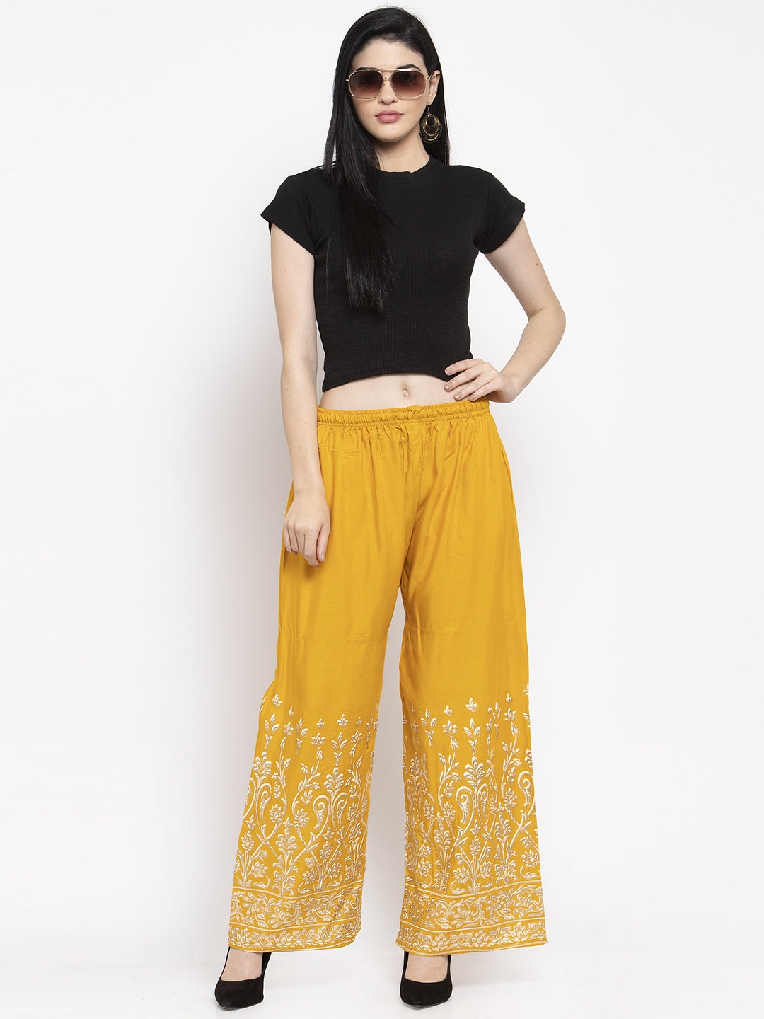 Buy yellow printed cotton pants for women online at best prices