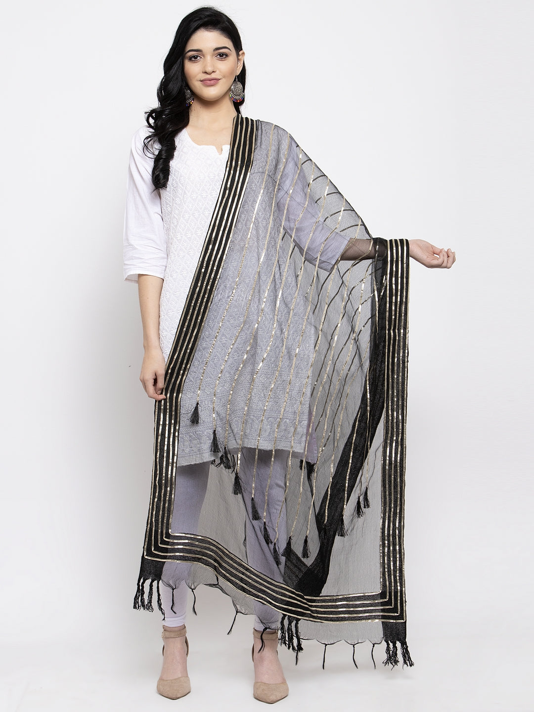 Wahe-NOOR Women's Black & Silver Organza Dupatta - Distacart