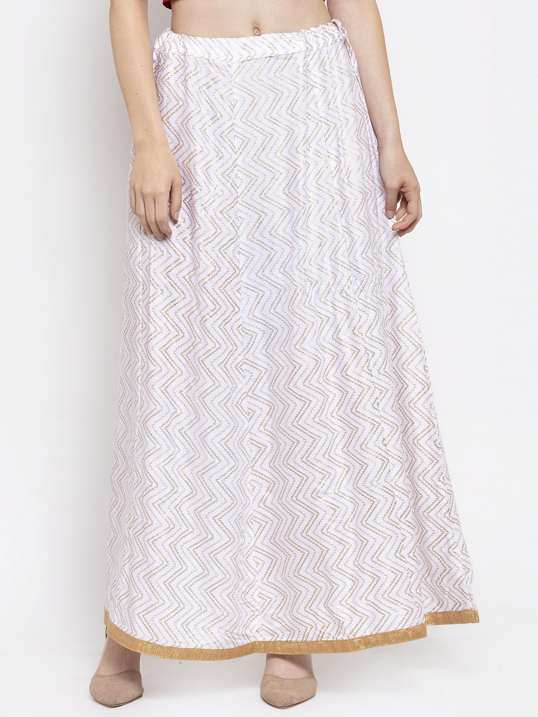 Wahe-NOOR Women's White Zigzag Printed Flared Maxi Skirt - Distacart