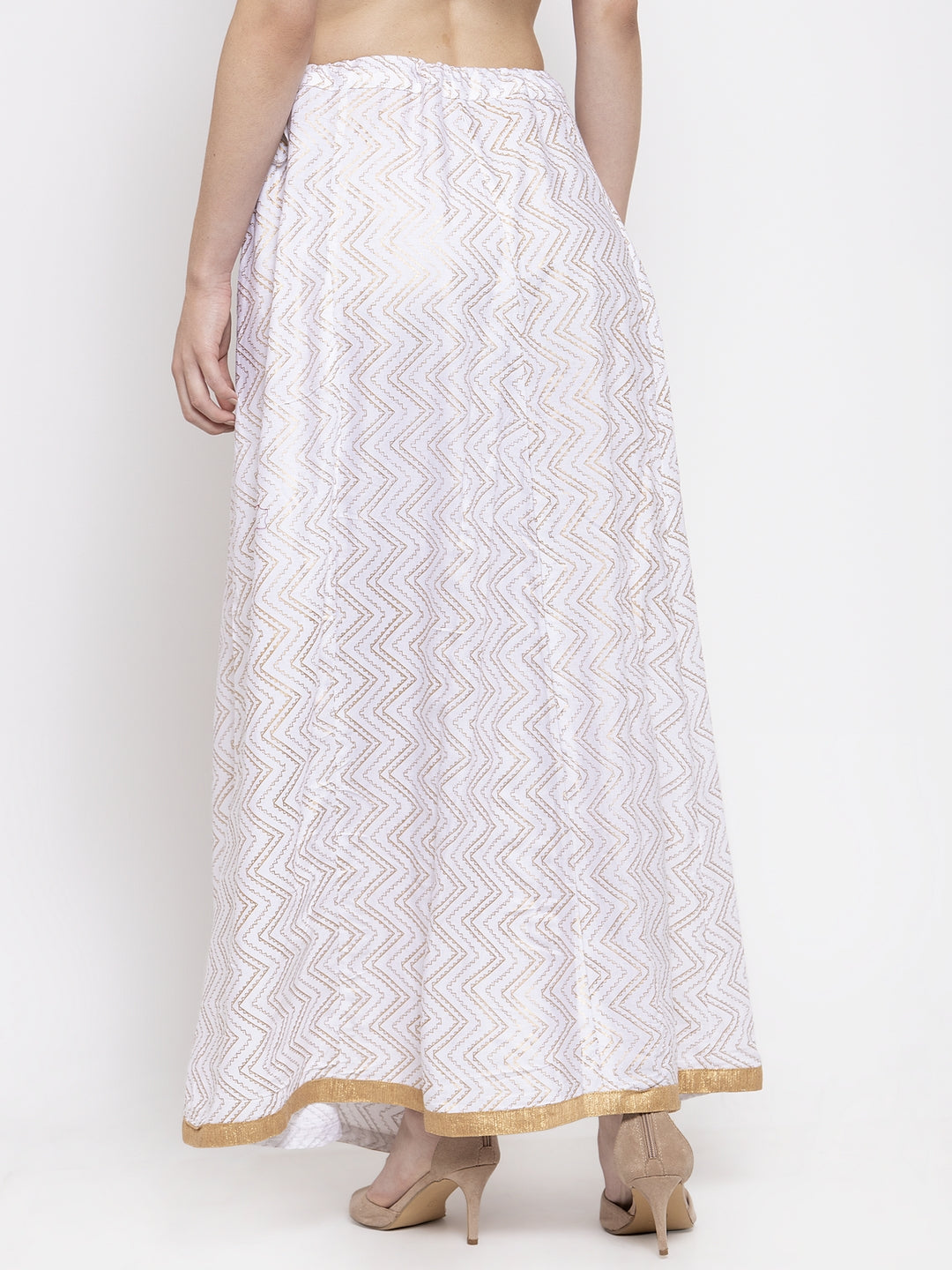 Wahe-NOOR Women's White Zigzag Printed Flared Maxi Skirt - Distacart