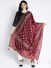 Thumbnail for Wahe-NOOR Women's Maroon Printed Poly Silk Dupatta - Distacart