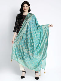 Thumbnail for Wahe-NOOR Women's Sea Green Printed Poly Silk Dupatta - Distacart