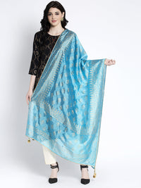 Thumbnail for Wahe-NOOR Women's Sky Blue Printed Poly Silk Dupatta - Distacart