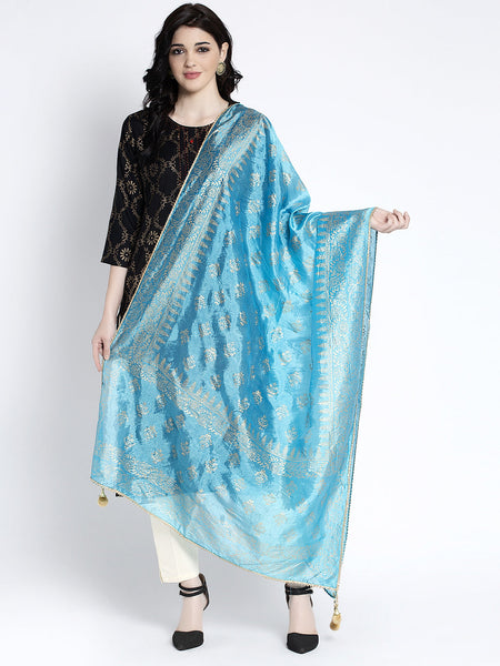 Wahe-NOOR Women's Sky Blue Printed Poly Silk Dupatta - Distacart