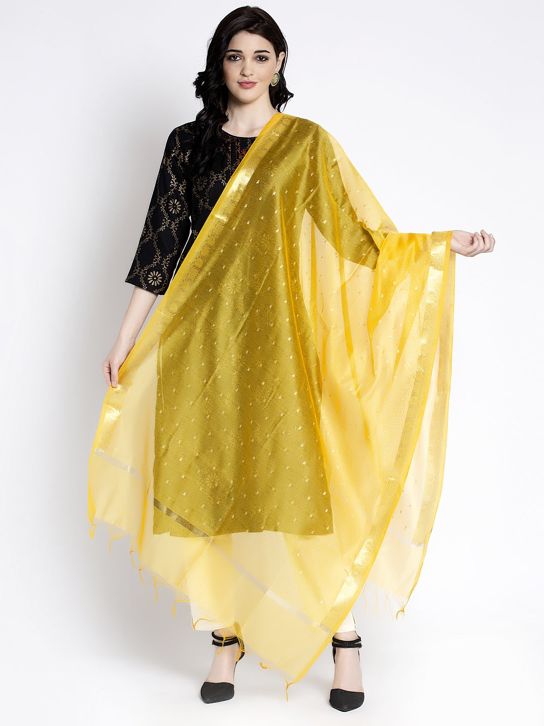 Wahe-NOOR Women's Yellow Printed Poly Silk Dupatta - Distacart