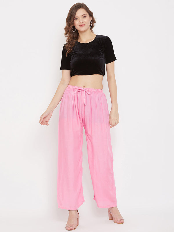 Buy online Pink High Rise Flared Palazzo With Pocket from bottom wear for  Women by Elleven By Aurelia for ₹1299 at 0% off | 2024 Limeroad.com