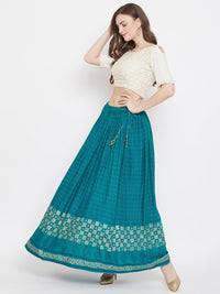 Thumbnail for Wahe-NOOR Women's Turquoise Printed Rayon Skirt - Distacart