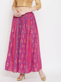 Thumbnail for Wahe-NOOR Women's Magenta Printed Rayon Maxi Skirt - Distacart