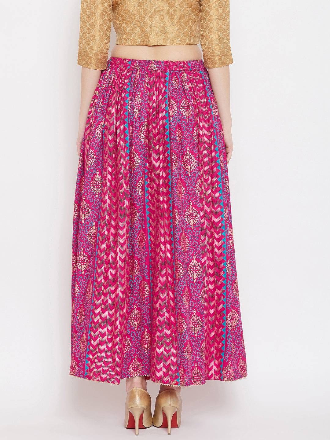 Wahe-NOOR Women's Magenta Printed Rayon Maxi Skirt - Distacart