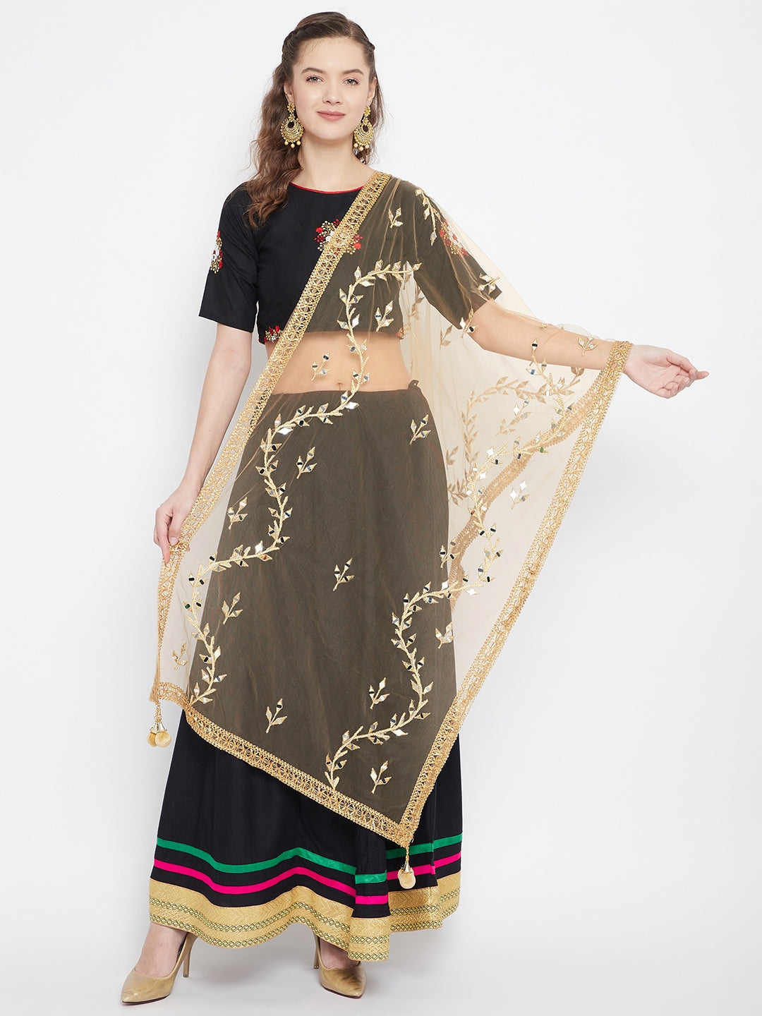 Buy Dupatta Bazaar Gold Toned Embroidered Dupatta - Dupatta for Women  6177269 | Myntra