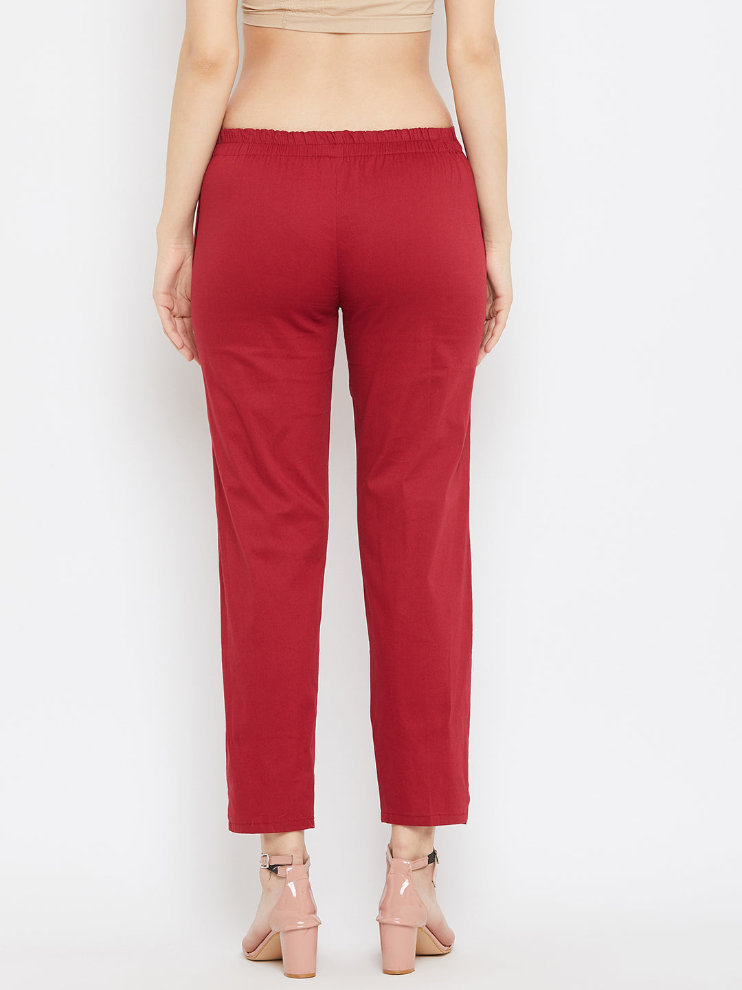 Wahe-NOOR Women's Maroon Regular Fit Solid Pants - Distacart