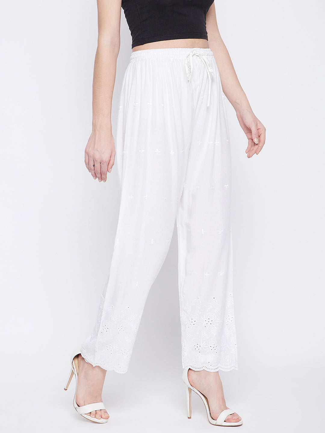 Azúcar Ladies Long Pants Elastic Waist Band With Belt. 100% Linen. White  Color.