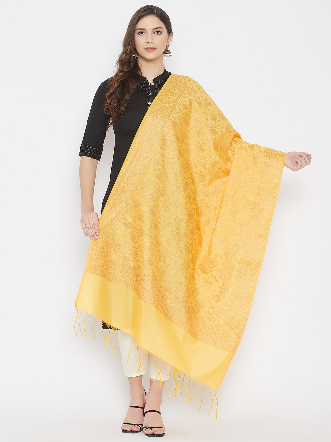 Wahe-NOOR Women's Yellow Banarsi Poly Silk Dupatta - Distacart