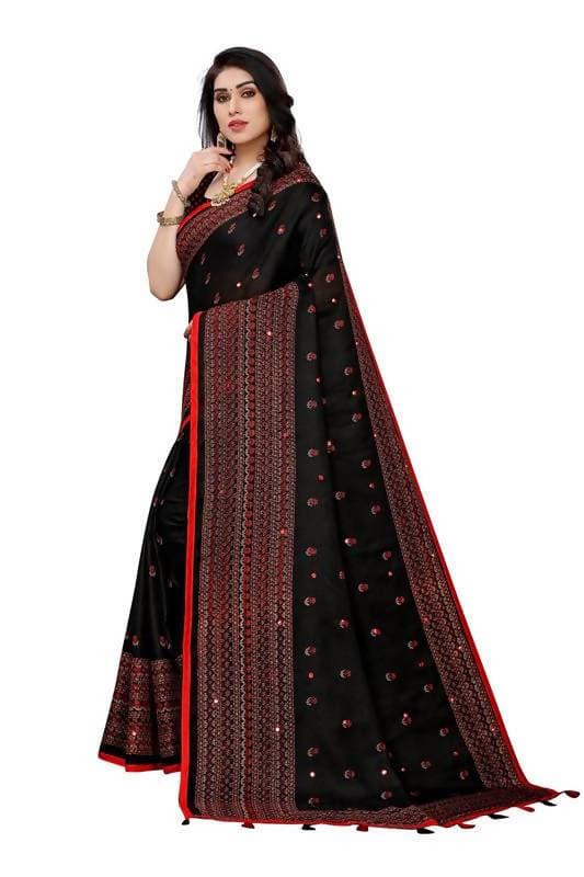 Vamika Black Jute Silk Embelished Saree (HOLIKA BLACK)